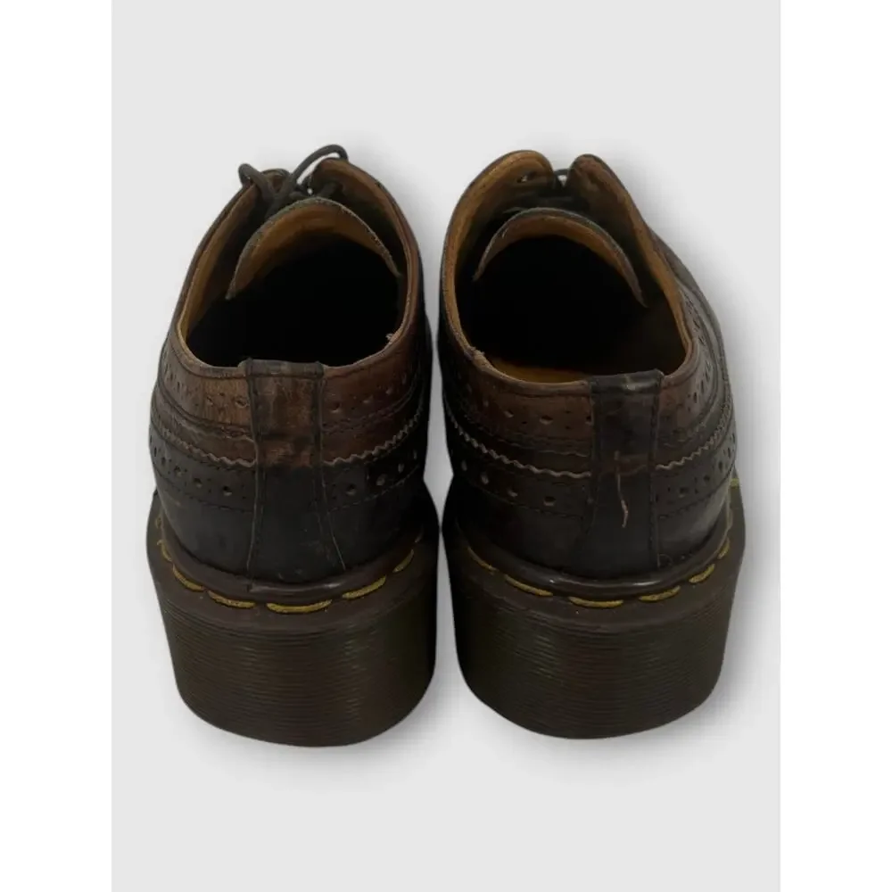 90s Vintage Dr. Martens Brown Leather Wingtip Brogue Platform Oxford Shoes